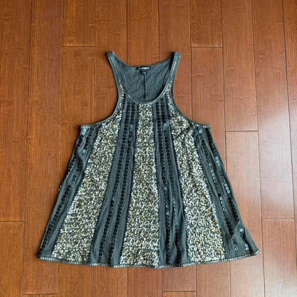 Express Gray Sequin Tank Top - Picture 1 of 7